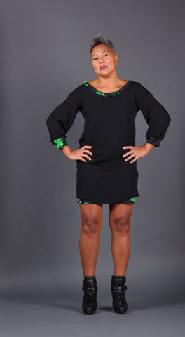 Black Tunic with Green Jersey Cuffs