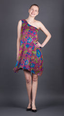 One Shouldered Magenta Floral Dress