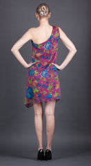 One Shouldered Magenta Floral Dress