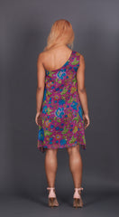 One Shouldered Magenta Floral Dress