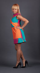 Orange, Pink and Teal Patchwork Dress