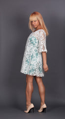 White Lace and Teal Dress