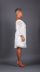 White Lace Dress with Multicolor Flowers