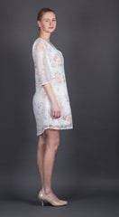 White Lace Dress with Multicolor Flowers